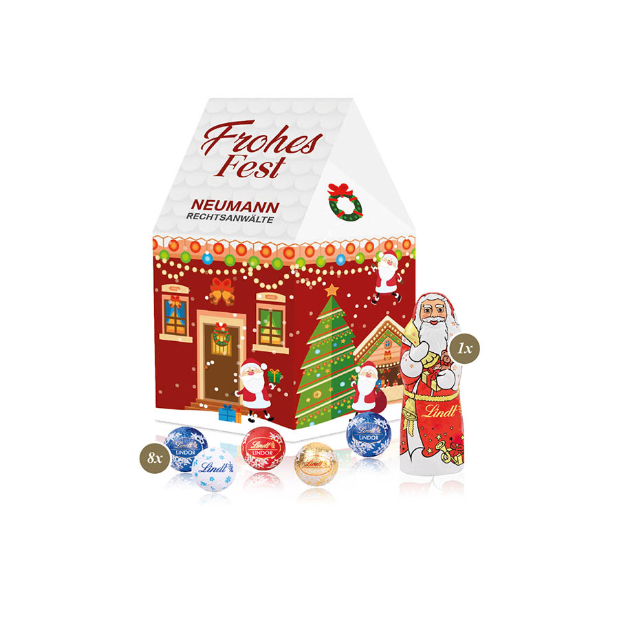 Weihnachtshaus mit Lindt gefüllt